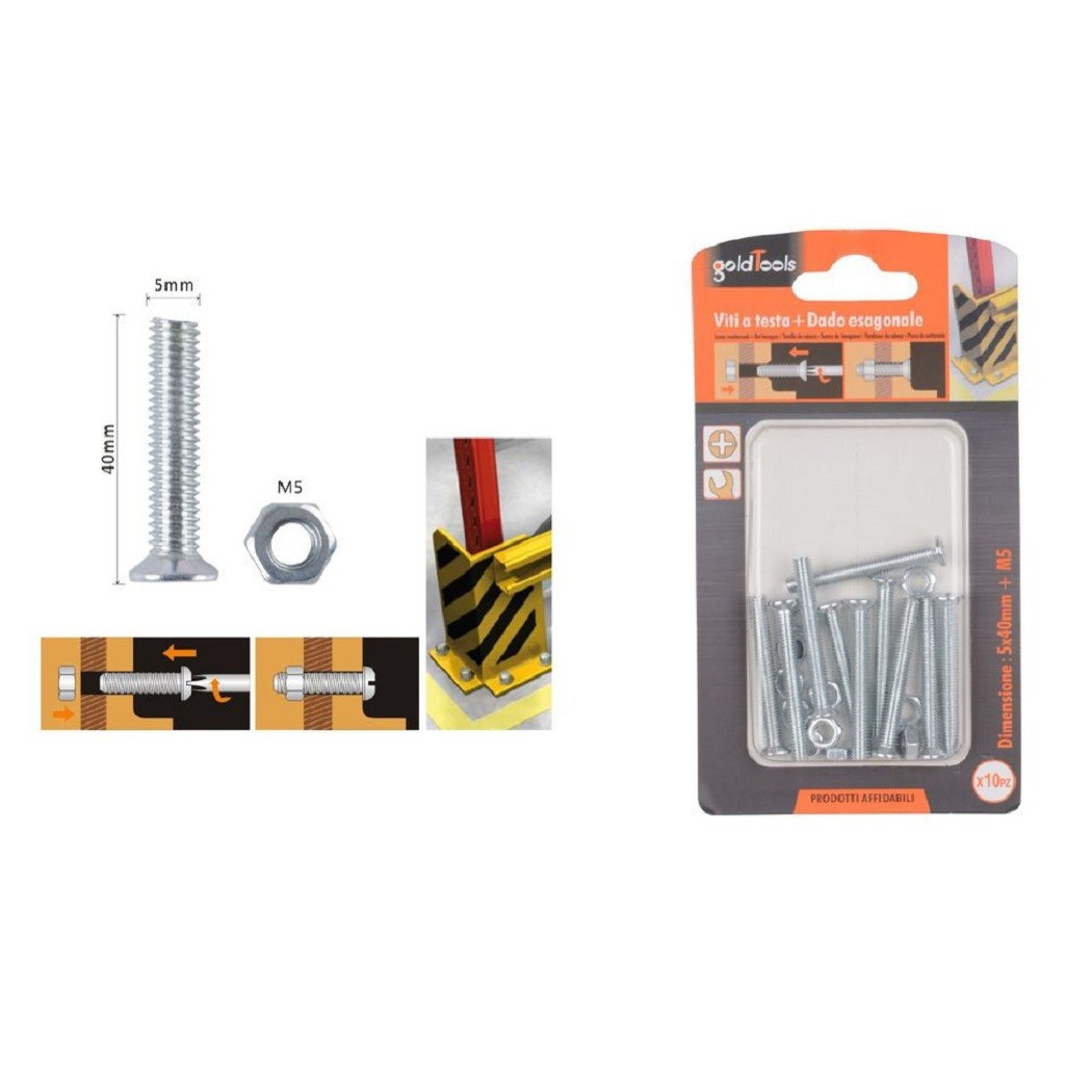 foto del prodotto trade shop set 10 pezzi viti vite testa a croce piatta 5x40 mm con dado esagonale m5 90941 