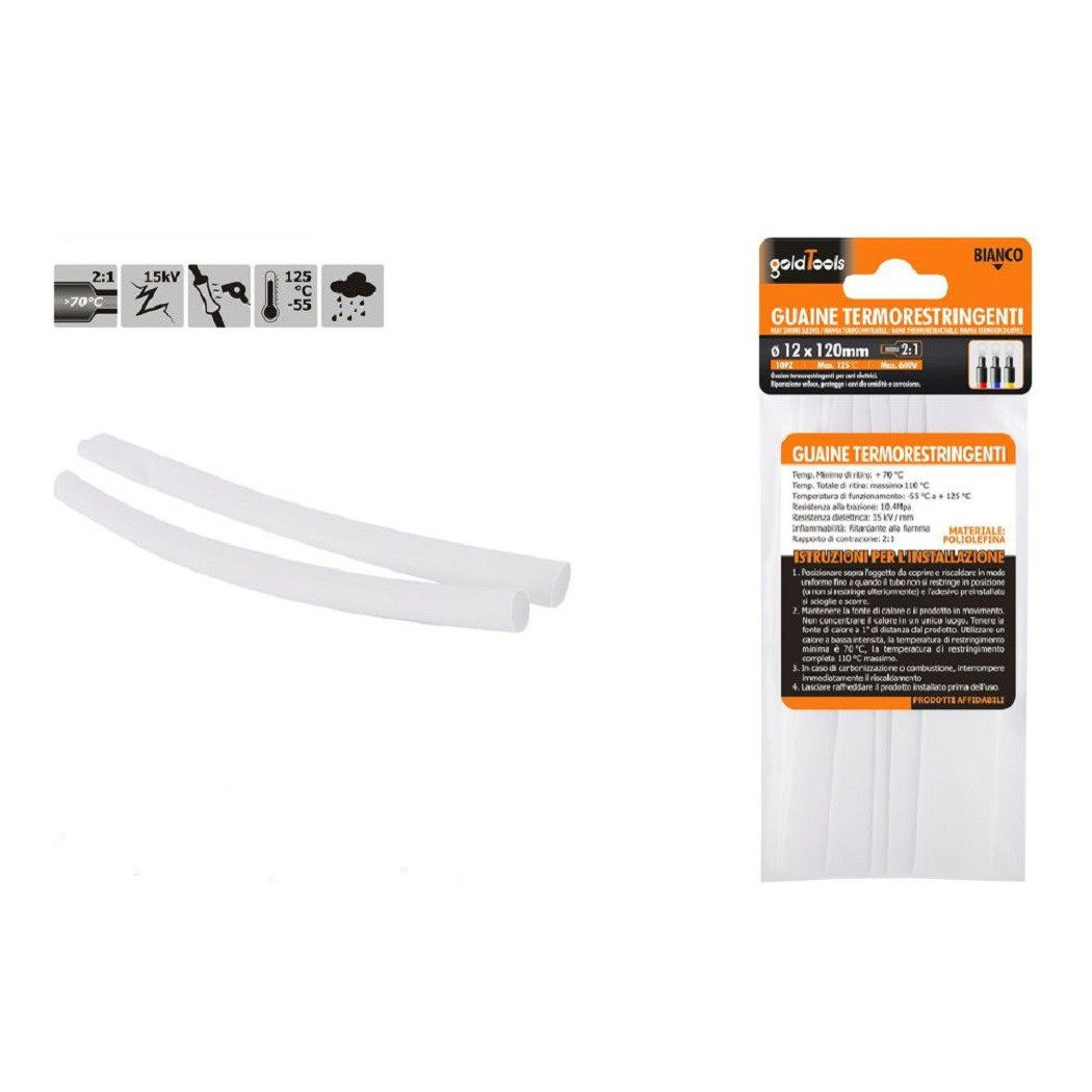 foto del prodotto trade shop - set 10 pz guaine termorestringenti termoretrattili bianche 12x120 mm cavi 57071 -