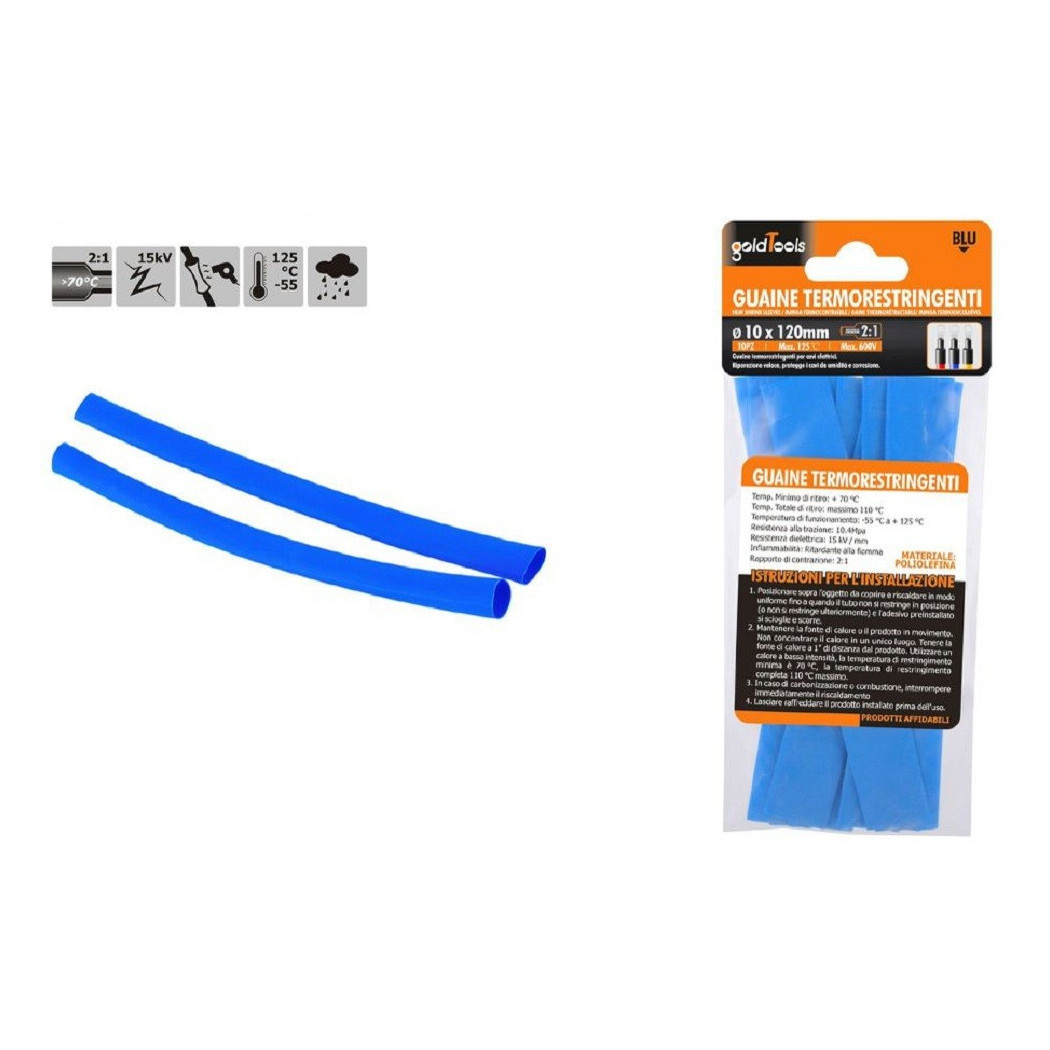 foto del prodotto trade shop - set 10 pz guaine termorestringenti termoretrattili blu 10x120 mm per cavi 57080 -