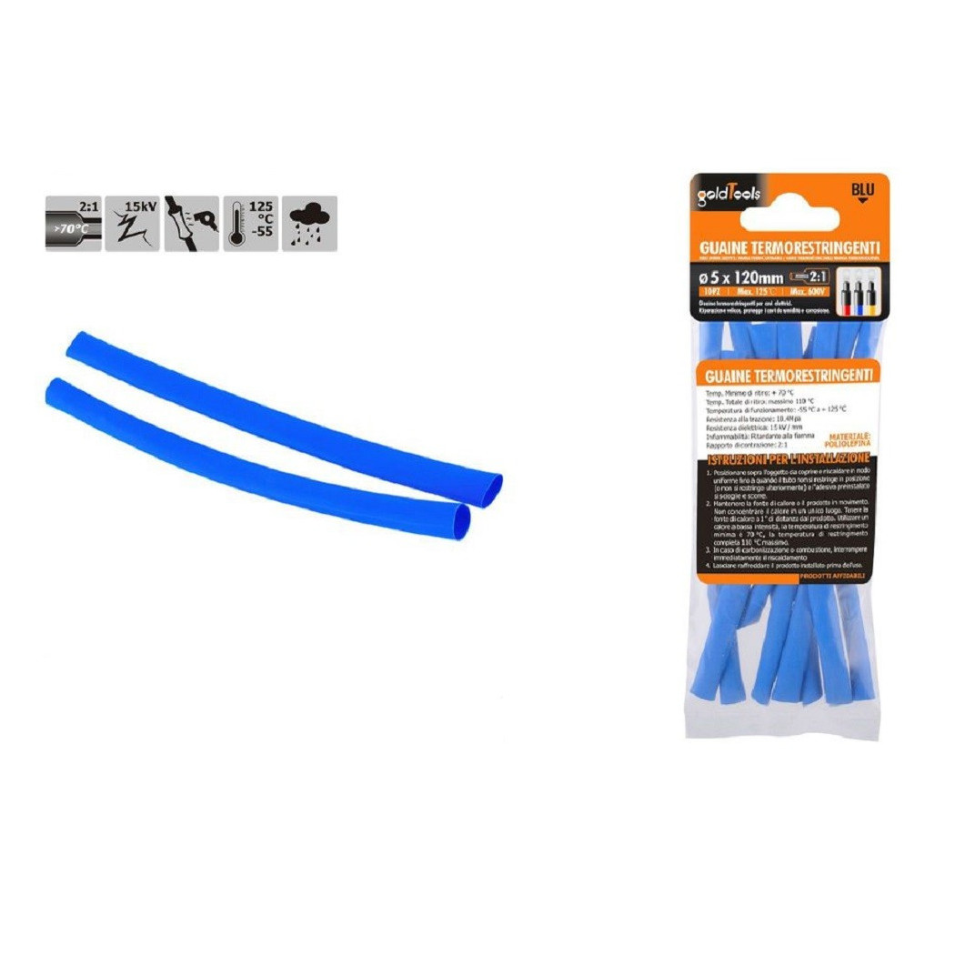 foto del prodotto trade shop - set 10 pz guaine termorestringenti termoretrattili blu 5 x 120 mm per cavi 57078 -