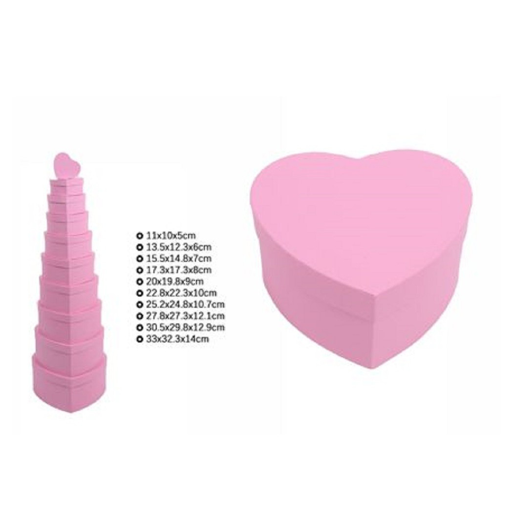 foto del prodotto trade shop set 10 pz scatole box per regali varie misure matrioska forma cuore rosa 71958 