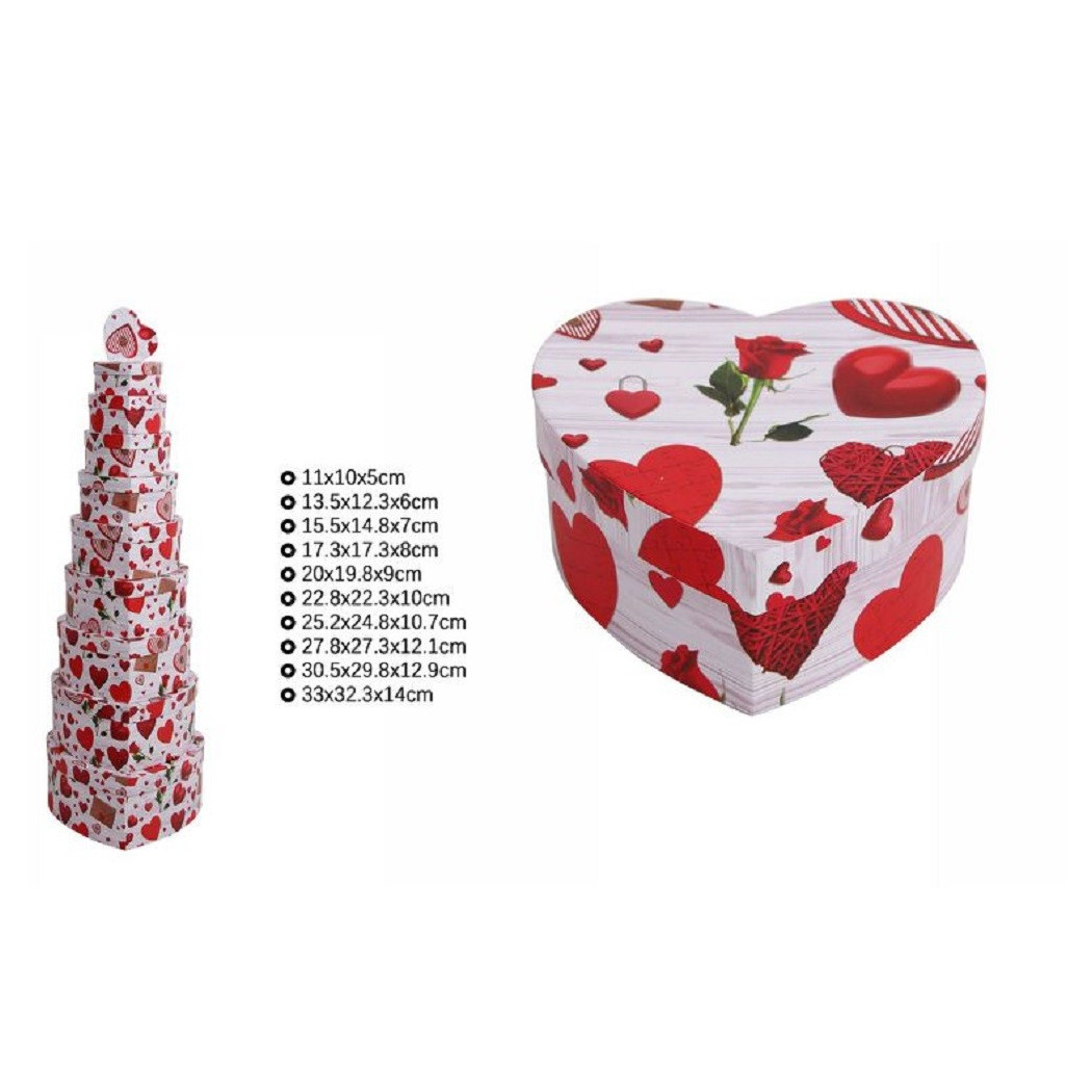 foto del prodotto trade shop set 10 pz scatole regali varie misure matrioska forma cuore fantasia cuori 71971 