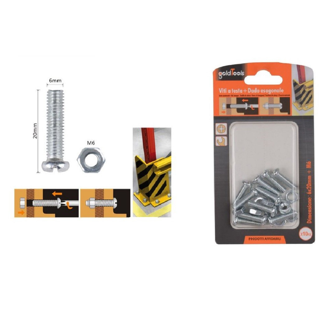 foto del prodotto trade shop set 10 pz viti vite testa a croce tonda 6x20 mm con dadi dado esagonale m6 90976 