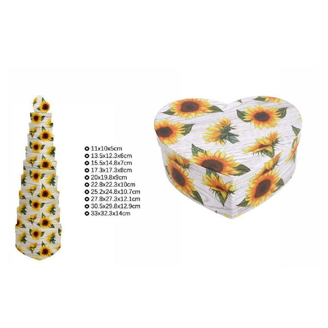 foto del prodotto trade shop set 10 scatole box per regali varie misure matrioska forma cuore girasoli 71969 