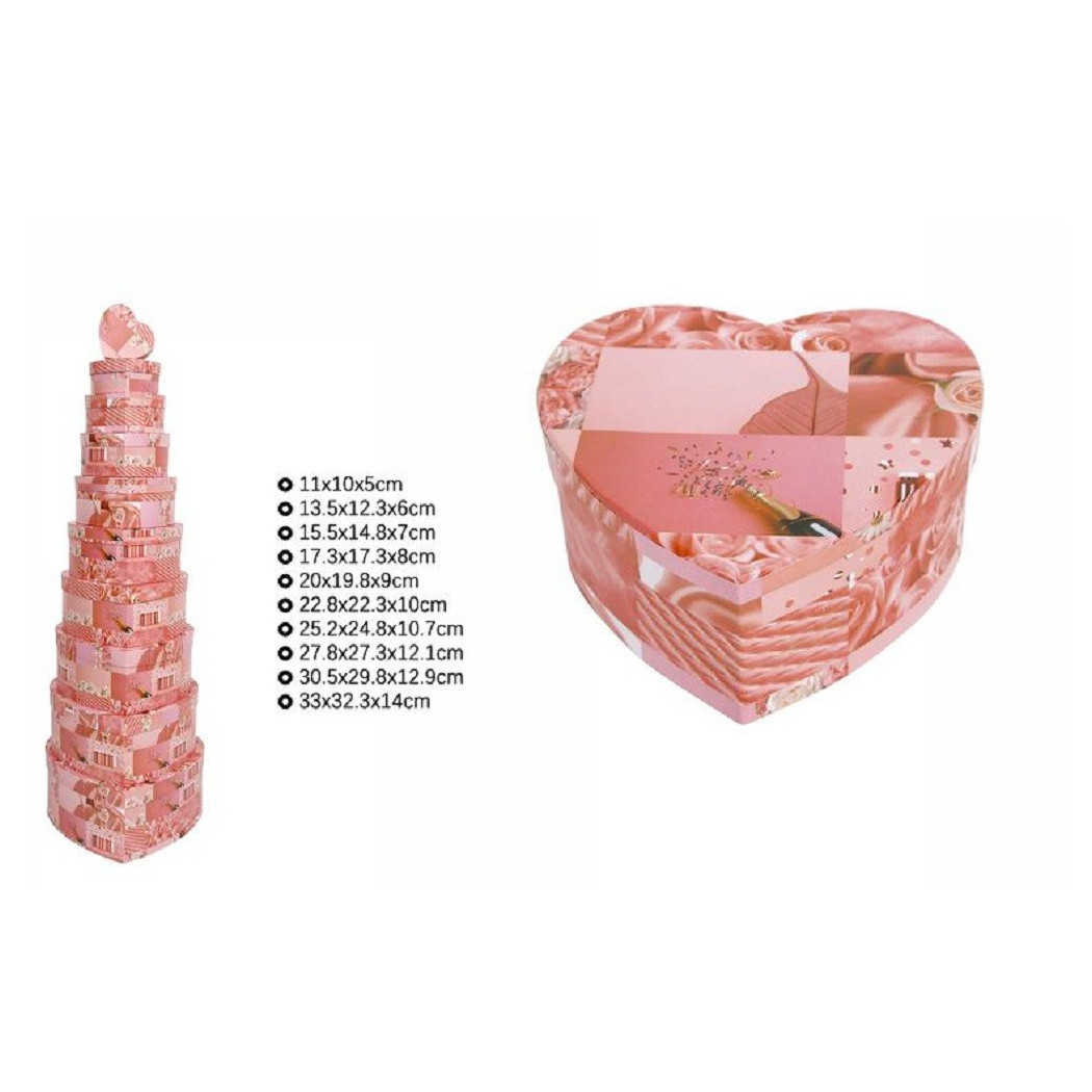 foto del prodotto trade shop set 10 scatole box regali varie misure matrioska forma cuore fantasia rosa 71964 