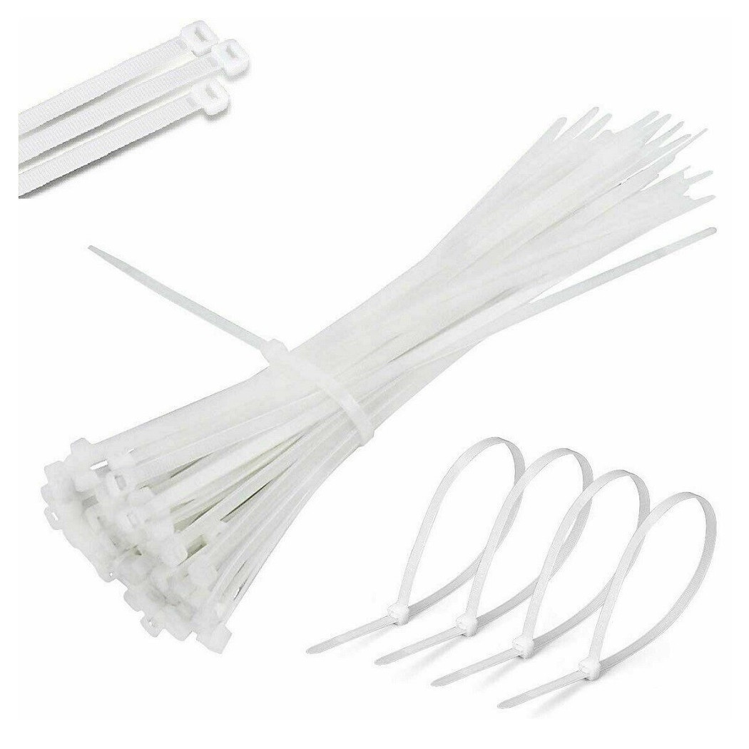 foto del prodotto trade shop set 100 fascette plastica per cablaggio 7,6x370mm stringi cavo bianche etq76370b 