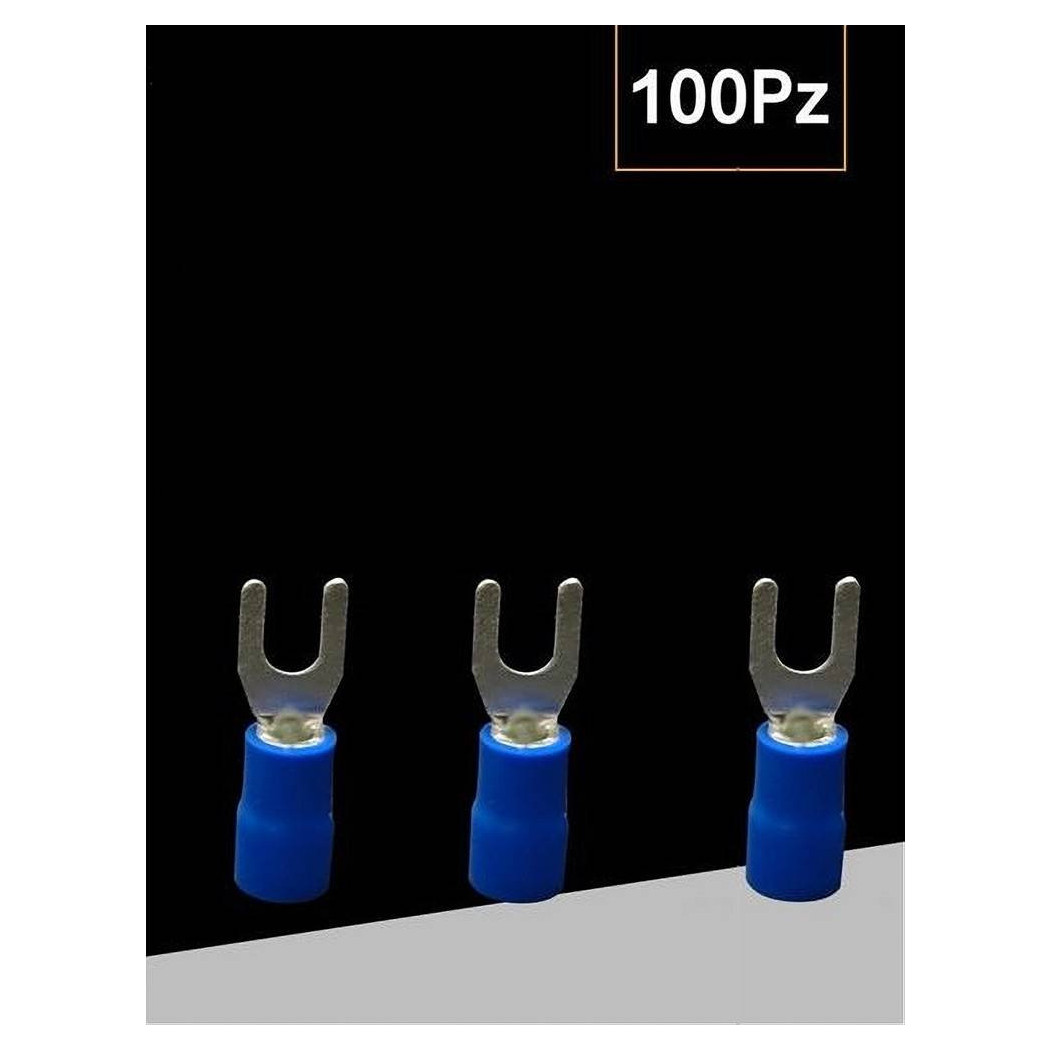 foto del prodotto trade shop set 100pz capicorda a forcella a crimpare per cavi 2.5 4mm isolato m4 sv3.5 4 blu