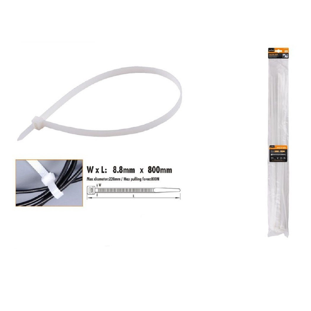 foto del prodotto trade shop - set 10pz fascette cavi cavo bianco stringenti in plastica nylon 8.8x800 mm 92377 -