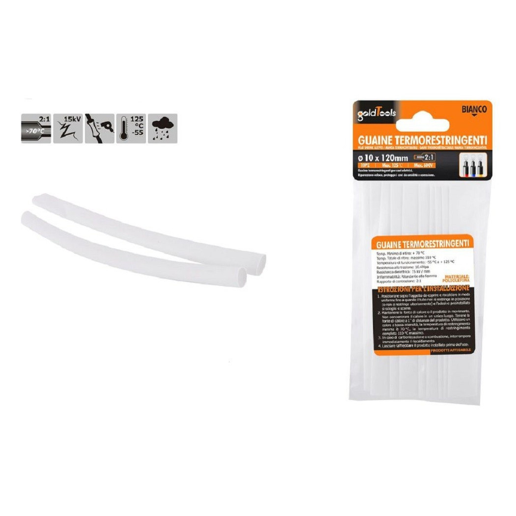 foto del prodotto trade shop - set 10pz guaine termorestringenti termoretrattili bianche 10 x 120 mm cavi 57070 -