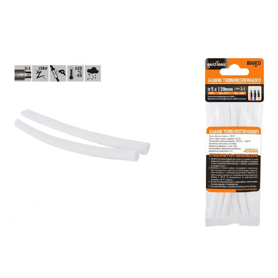 foto del prodotto trade shop - set 10pz guaine termorestringenti termoretrattili bianche 5x120mm per cavi 57068 -