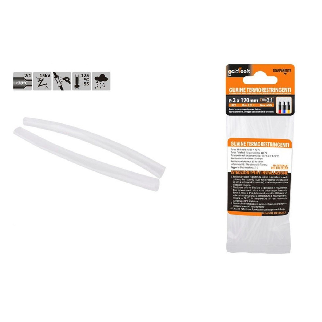 foto del prodotto trade shop - set 10pz guaine termorestringenti termoretrattili trasparenti 3x120mm cavi 57072 -