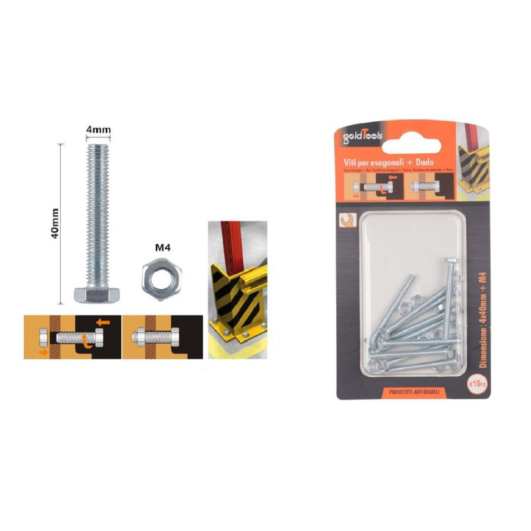foto del prodotto trade shop - set 10pz vite viti per esterno a testa esagonali 4 x 40mm con dadi dado m4 90907 -