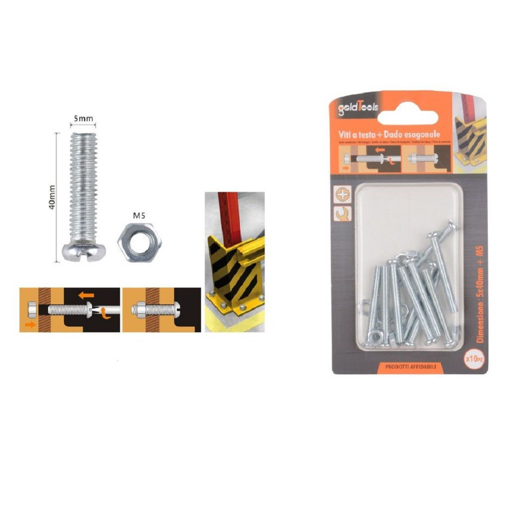 foto del prodotto trade shop set 10pz viti vite testa a croce tonda 5 x 40mm con dadi dado esagonale m5 90971 