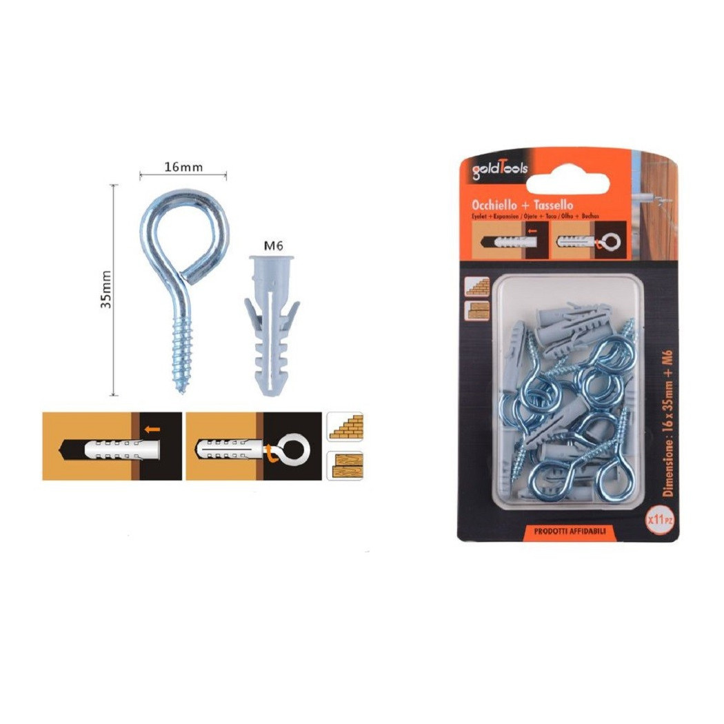 foto del prodotto trade shop - set 11pz vite a occhiello chiuso 16x35mm tasselli con alette tassello m6 90726 -