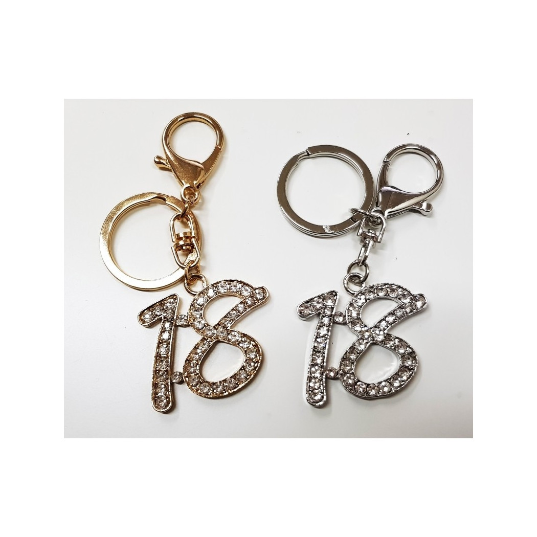 foto del prodotto trade shop set 12 bomboniera oro argento brillantini 18 anni compleanno portachiavi chiave 
