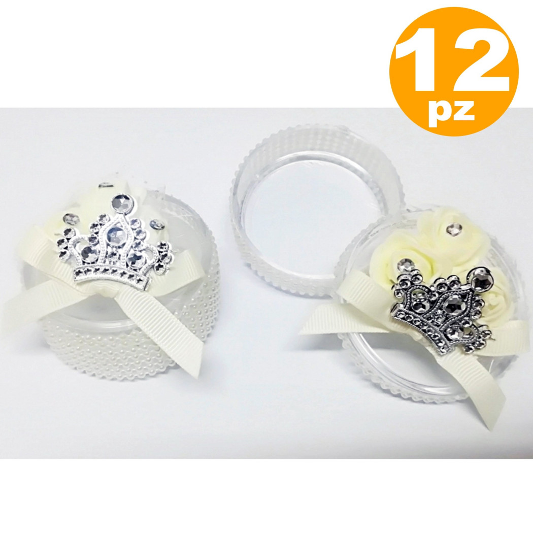 foto del prodotto trade shop set 12 bomboniere scatola corona rosa bianca perle 6x3cm portaconfetti matrimoni 