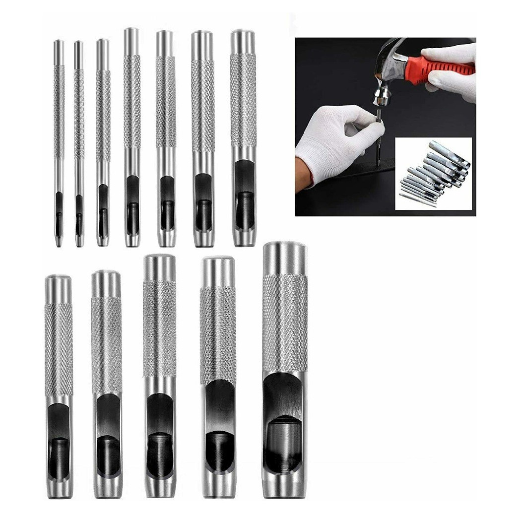 foto del prodotto trade shop set 12 fustelle punzoni in acciaio per cuoio lamiere stoffa pelle legno 3 19 mm 