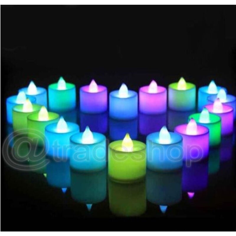 foto del prodotto trade shop set 12 mini candele led senza fiamma tremolante rgb multi colore batteria incl. 
