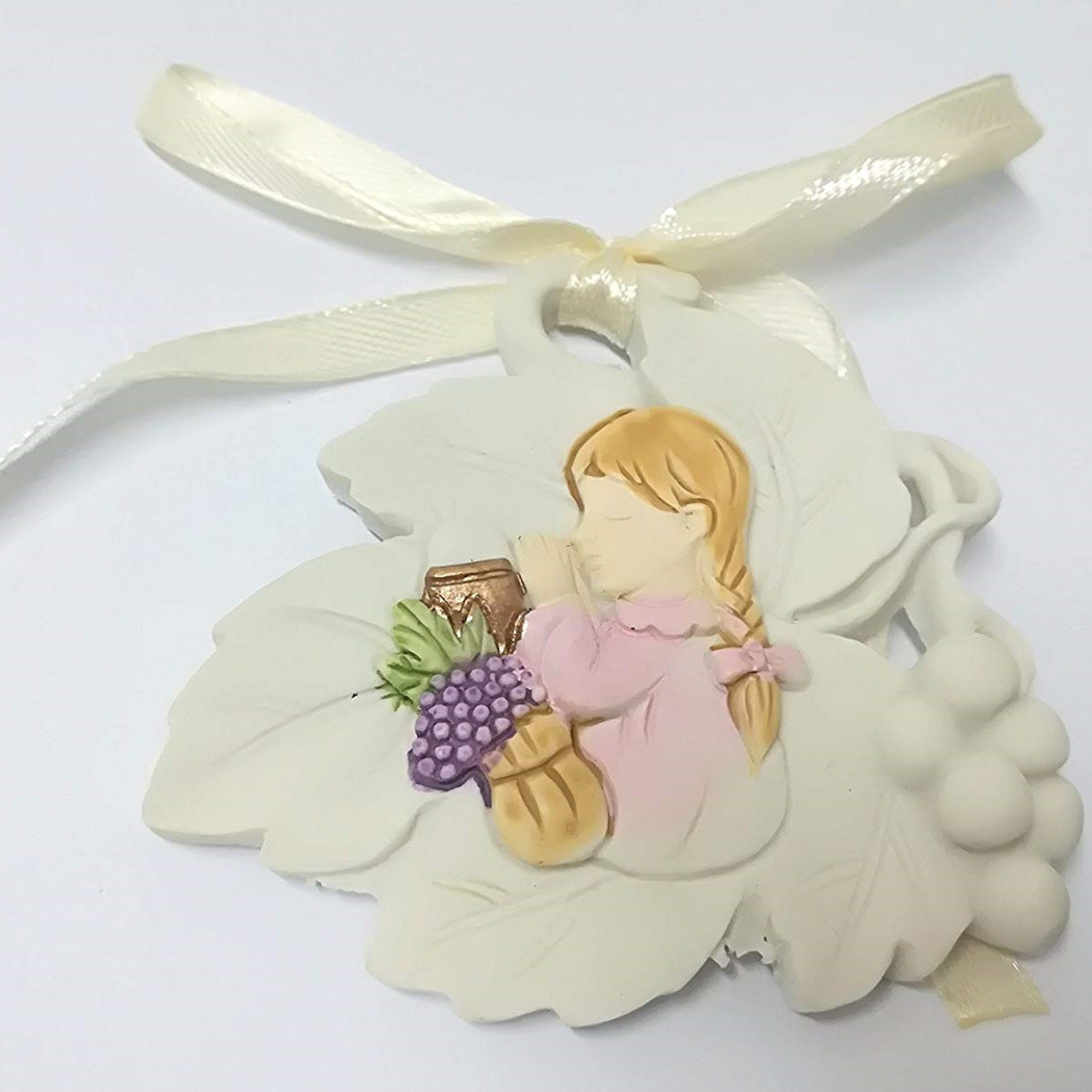 foto del prodotto trade shop set 12 pezzi bomboniera bomboniere comunione bambina 7x7cm foglia foglie sacro 