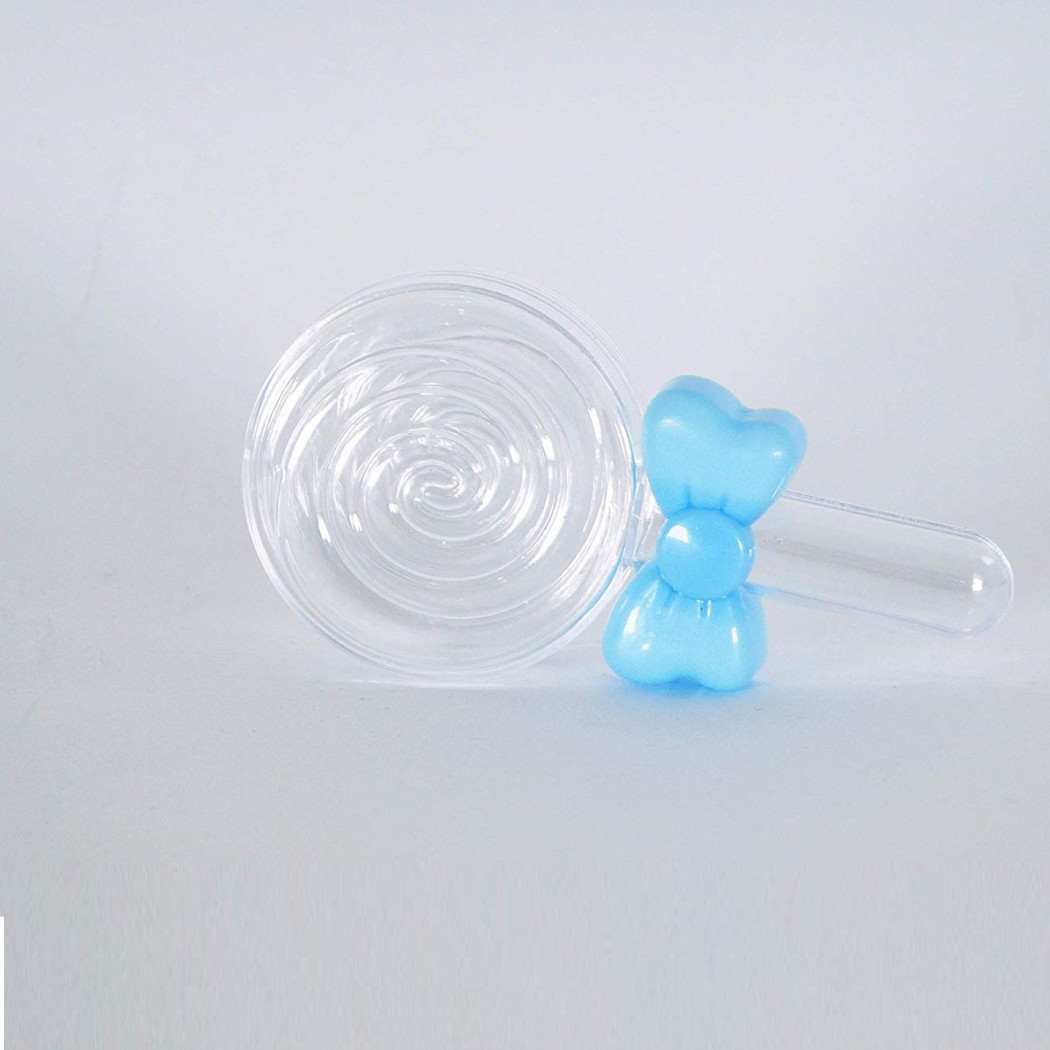 foto del prodotto trade shop set 12 pezzi bomboniera bomboniere lecca lecca fiocco azzurro scatolina confetti 