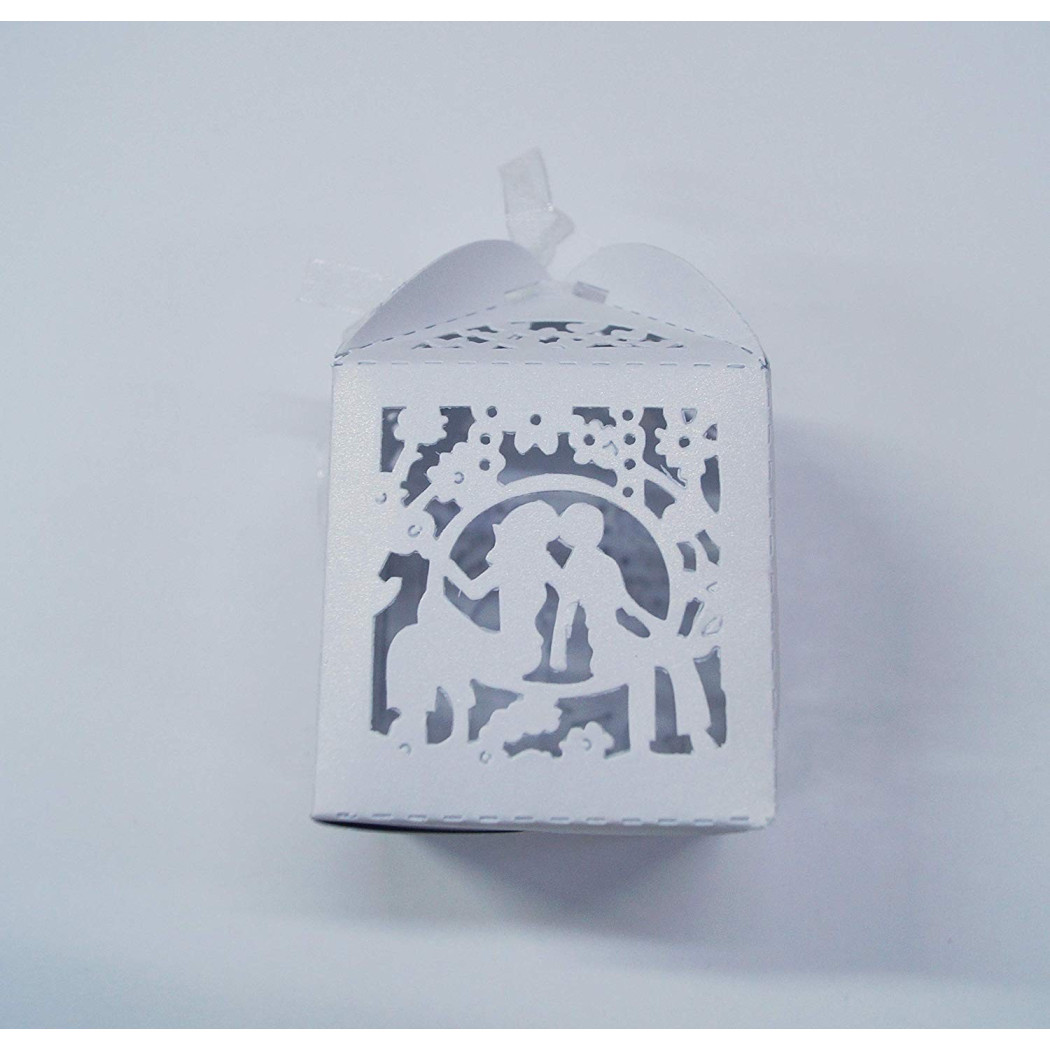 foto del prodotto trade shop set 12 pezzi bomboniera bomboniere scatola sposi bianco 5.5x5.5x8cm matrimonio 
