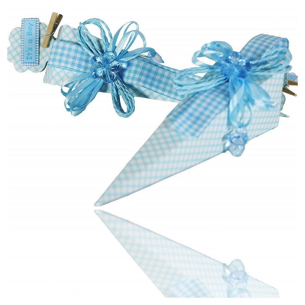 foto del prodotto trade shop set 12 pezzi bomboniera cono scatoline azzurro pois 4x4x19 cm bomboniere 