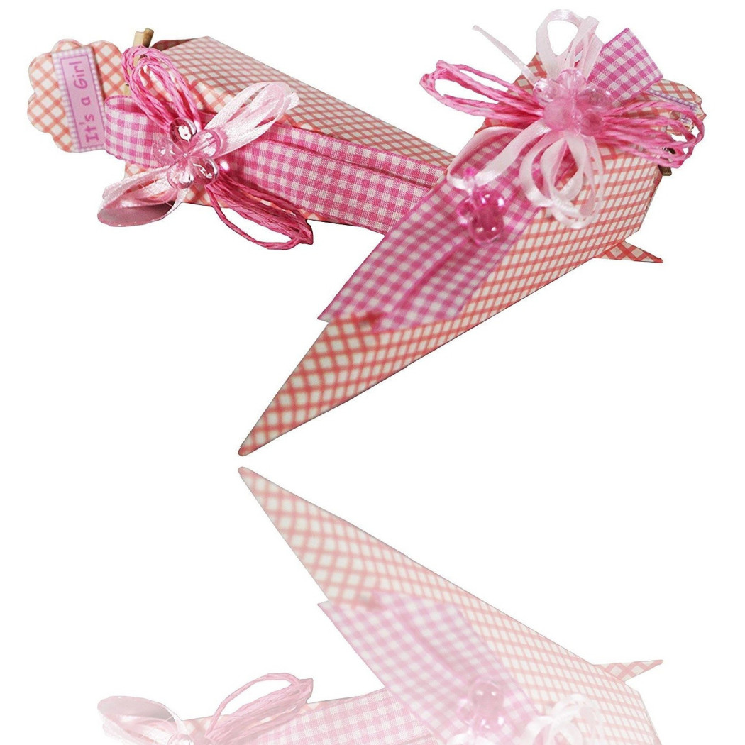 foto del prodotto trade shop set 12 pezzi bomboniera cono scatoline rosa pois 4x4x19 cm bomboniere 