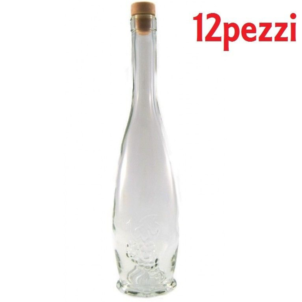 foto del prodotto trade shop set 12 pezzi bottiglie bottigline vetro trasparente goccia con tappo 500cc 