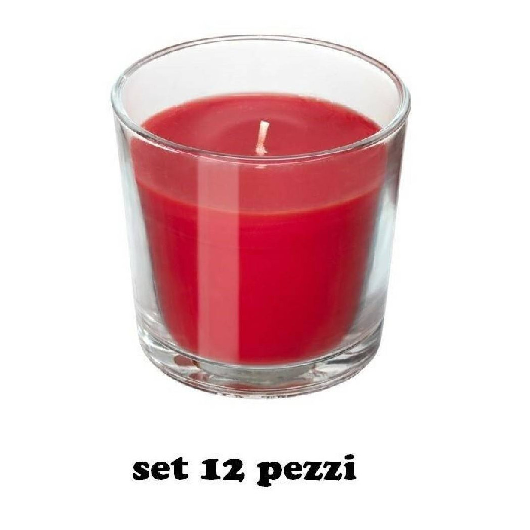 foto del prodotto trade shop set 12 pezzi candele in bicchiere rosse fragranza fragola rilassante cera 