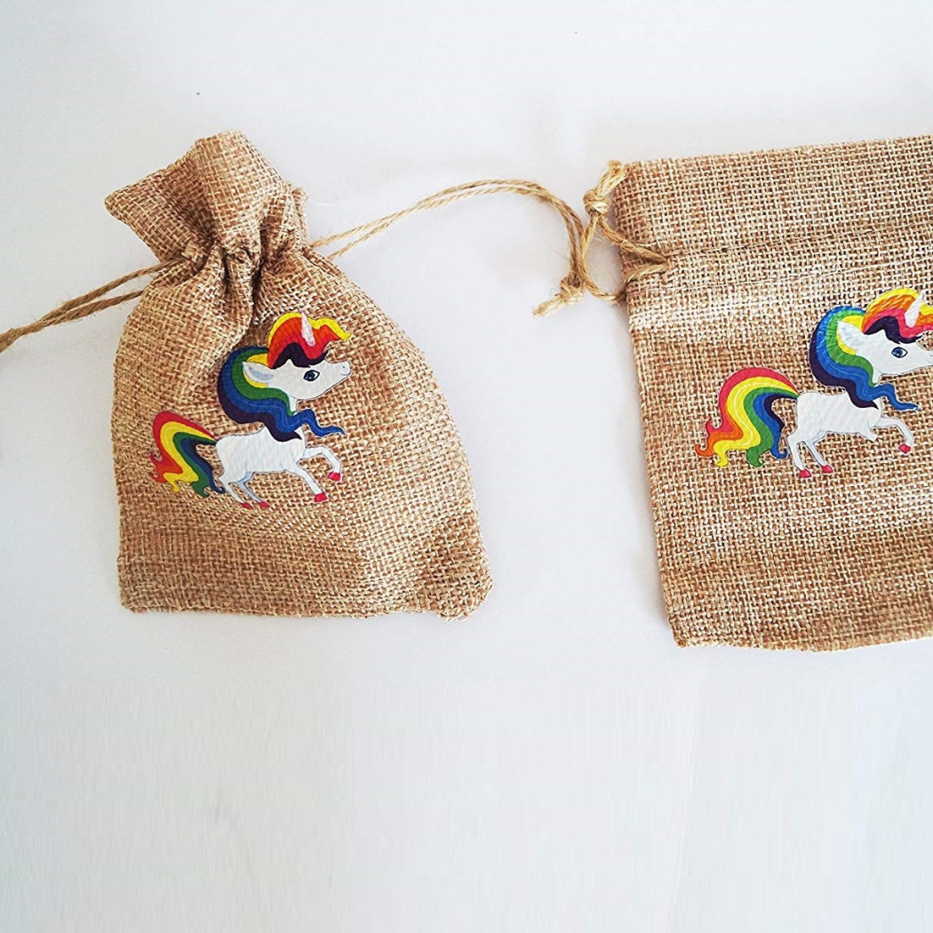 foto del prodotto trade shop set 12 pezzi sacchetti sacchetto unicorno juta 10x13 cm bomboniera portaconfetti 