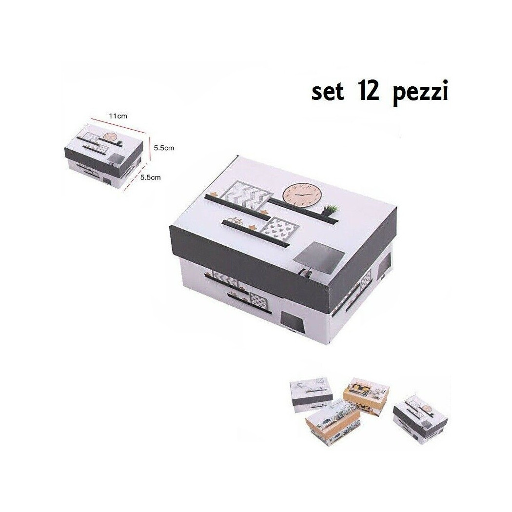 foto del prodotto trade shop set 12 pezzi scatola box confezione regalo rettangolar fantasia 11x5.5x5.5cm 