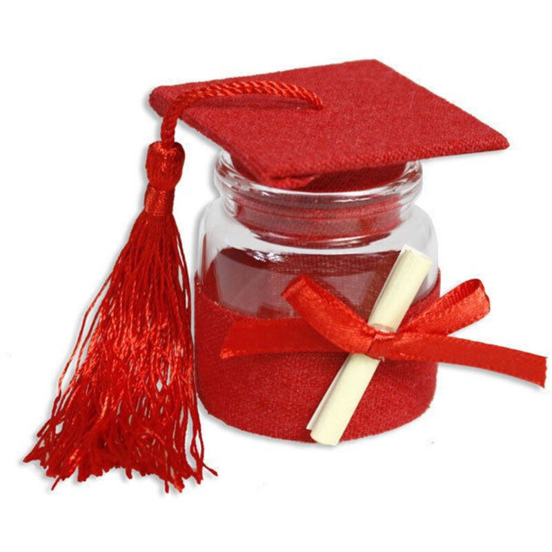 foto del prodotto trade shop set 12 portaconfetti bomboniera laurea ampolla con tappo forma di tocco rosso 