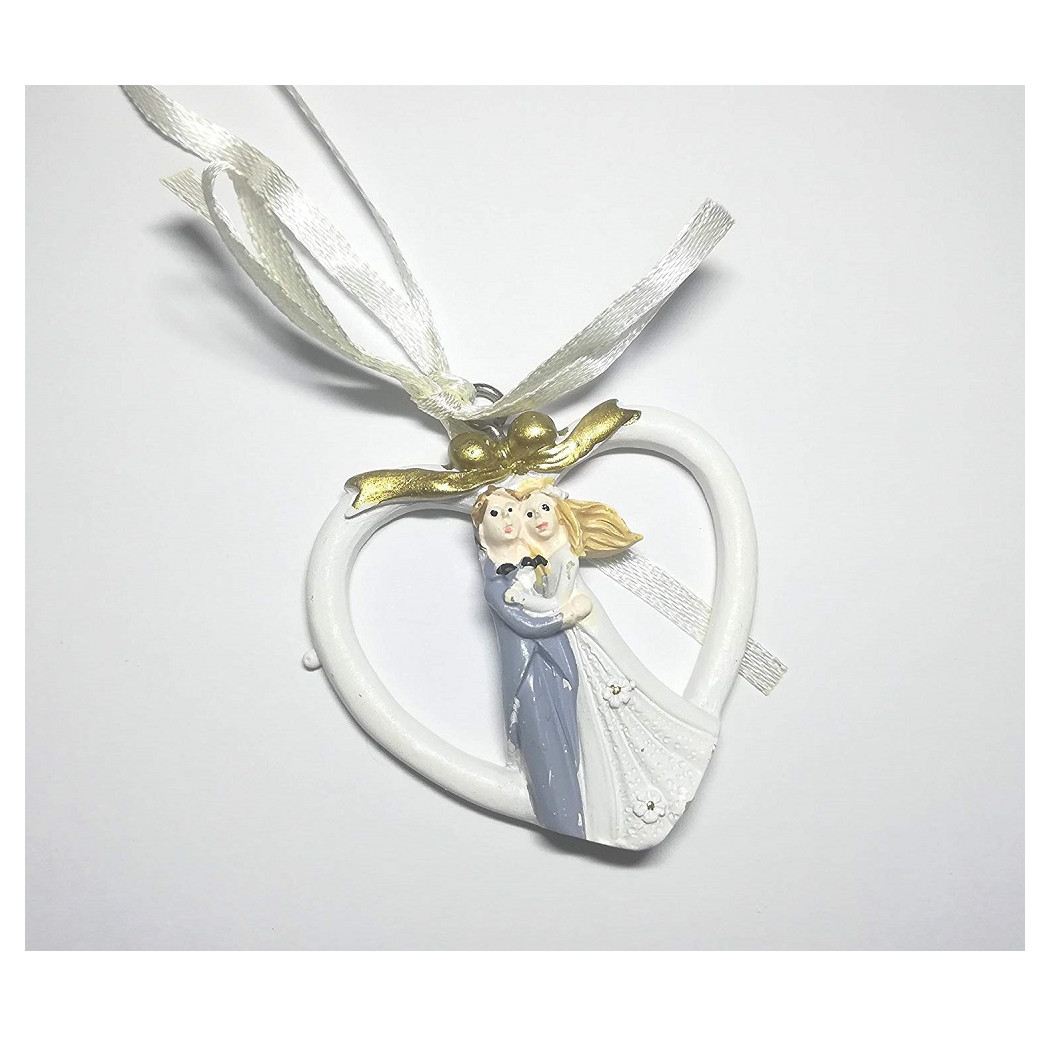 foto del prodotto trade shop set 12 pz. bomboniera sposini cuore sposi ceramica appendino matrimonio promessa 