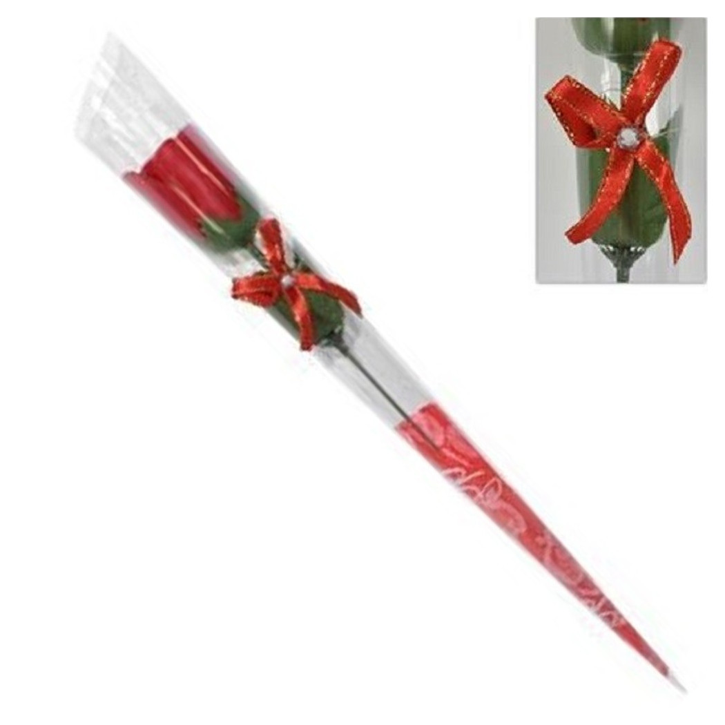 foto del prodotto trade shop set 12 pz rose rosa rossa fiore con diamantino fiocco 36cm regalo san valentino 