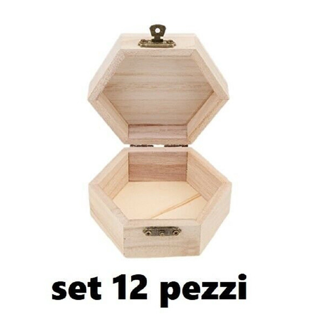 foto del prodotto trade shop set 12 scatoline in legno decoupage portagioie scatola cofanetto esagonali 