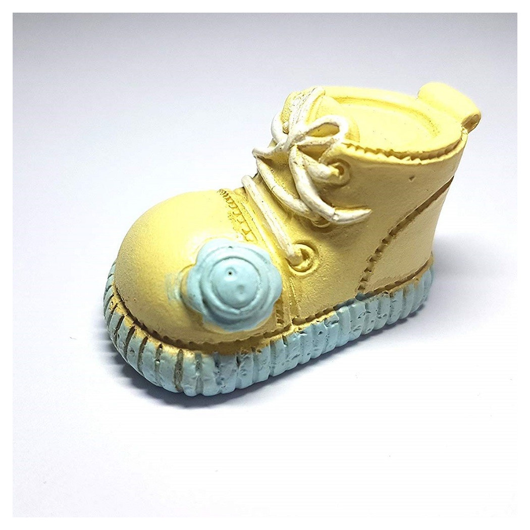 foto del prodotto trade shop set 12pz bomboniera scarpa azzurra 3d bambino ceramica appoggio battesimo nascita 