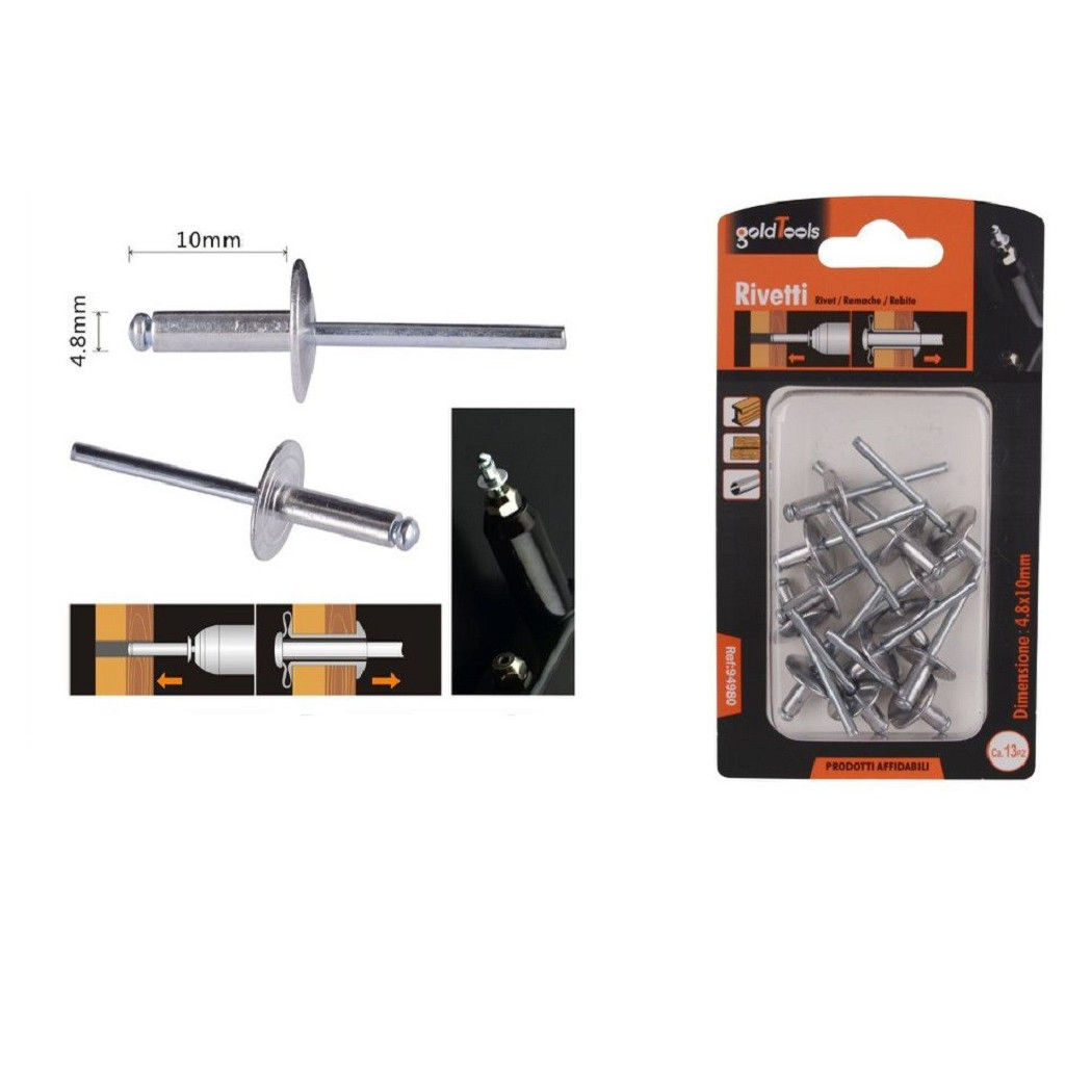 foto del prodotto trade shop - set 13 pezzi rivetti rivetto 4.8 x 10 mm accessori bricolage ferramenta 94980 -