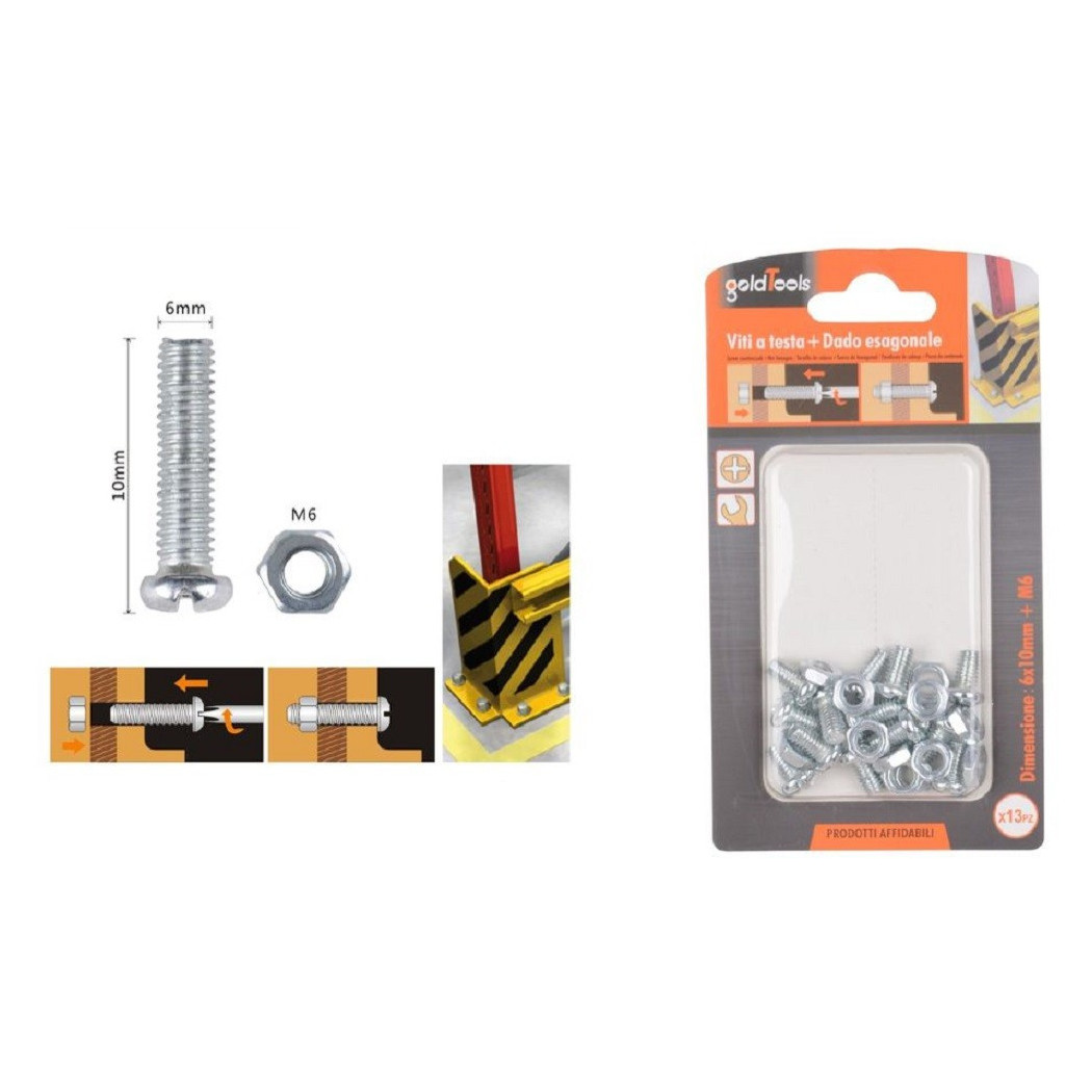 foto del prodotto trade shop set 13 pz viti vite testa a croce tonda 6x10 mm con dadi dado esagonale m6 90973 