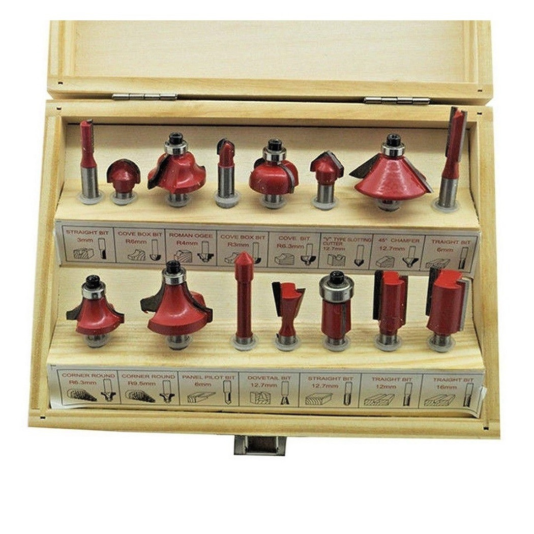 foto del prodotto trade shop set 15 frese fresa per legno per scanalare rifilare sanalature fresatrice 6.35mm 