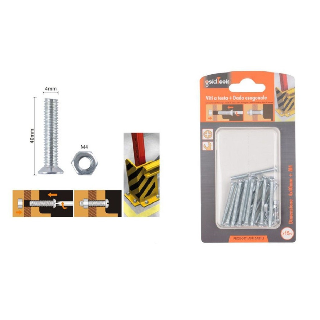 foto del prodotto trade shop set 15 pezzi viti vite testa a croce piatta 4x40 mm con dado esagonale m4 90937 