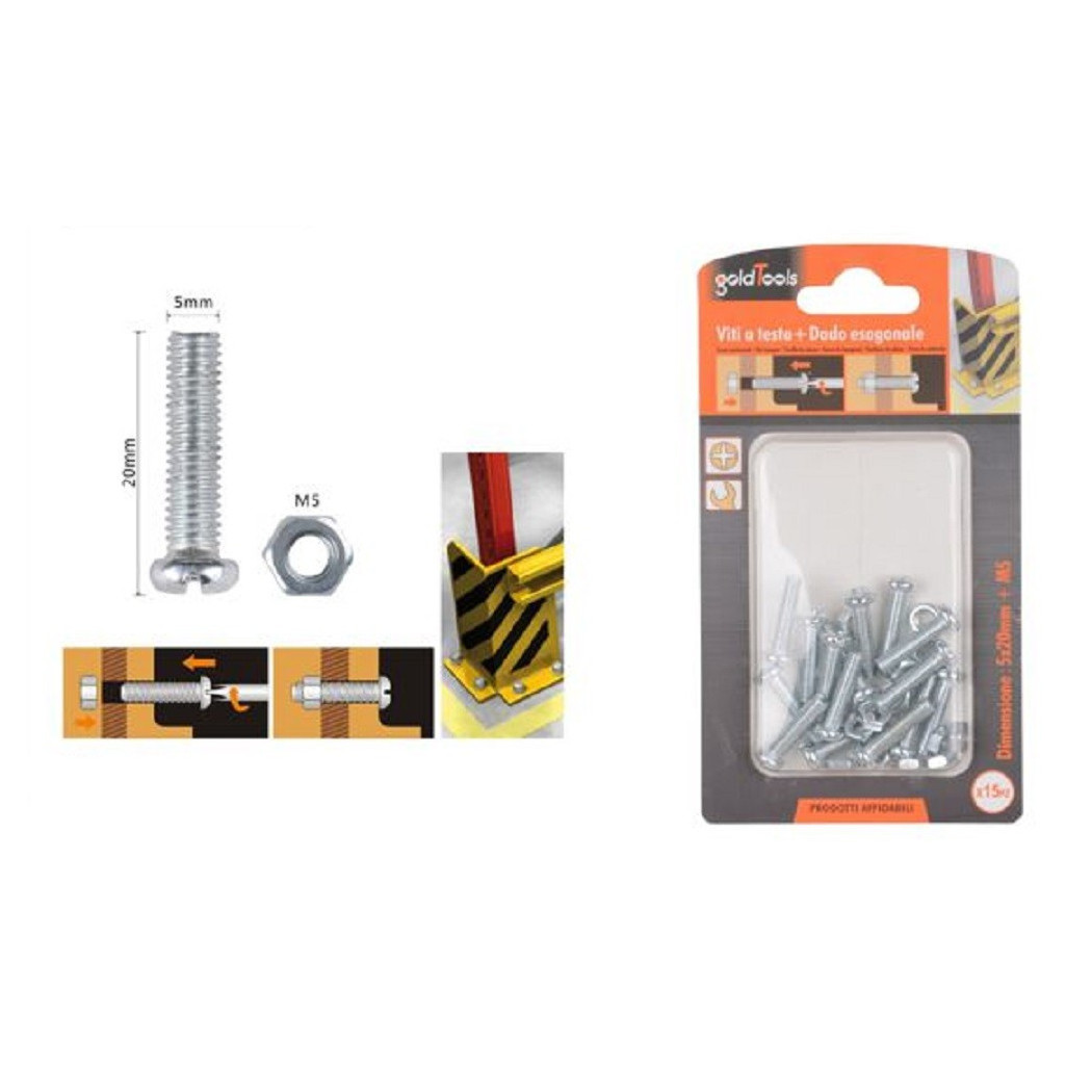 foto del prodotto trade shop set 15 pz viti vite testa a croce tonda 5x20 mm con dadi dado esagonale m5 90968 