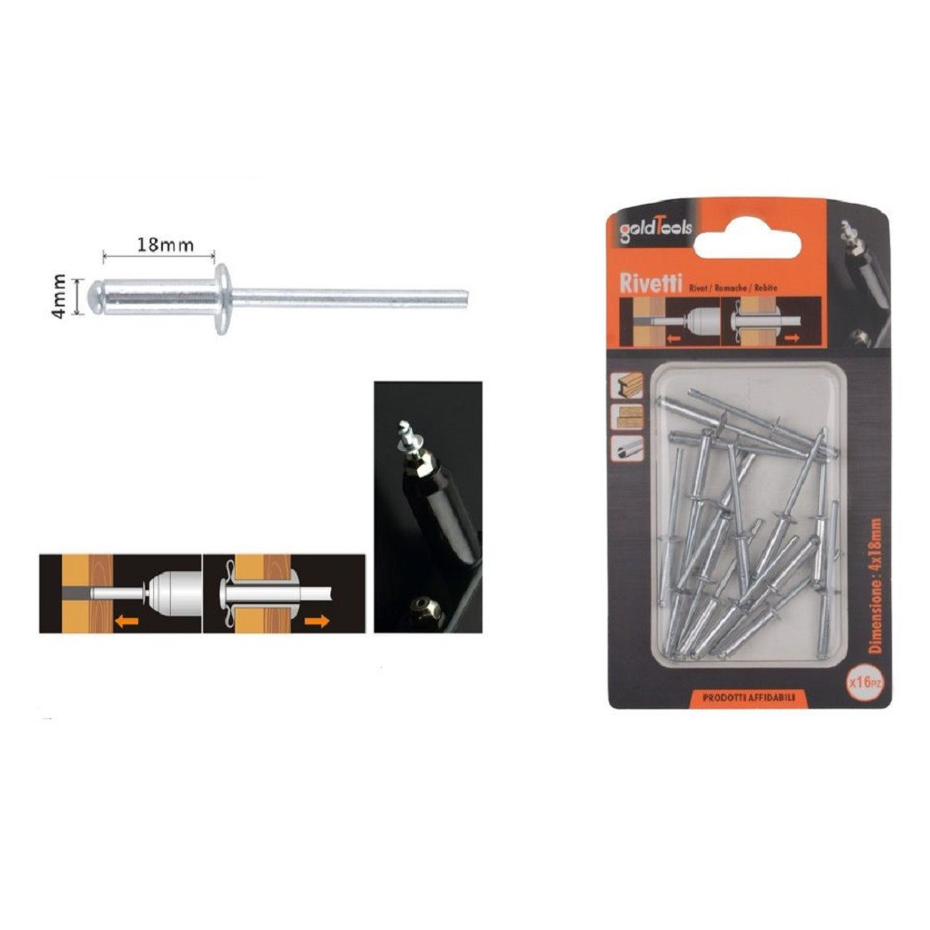 foto del prodotto trade shop - set 16pz rivetti rivetto 4x18 mm accessori bricolage ferramenta fai da te 90819 -