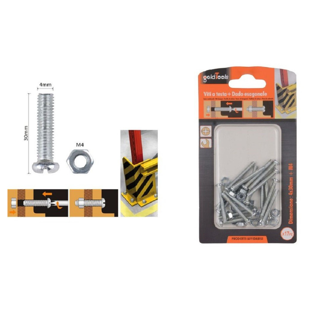foto del prodotto trade shop set 17pz viti vite testa a croce tonda 4 x 30mm con dadi dado esagonale m4 90963 