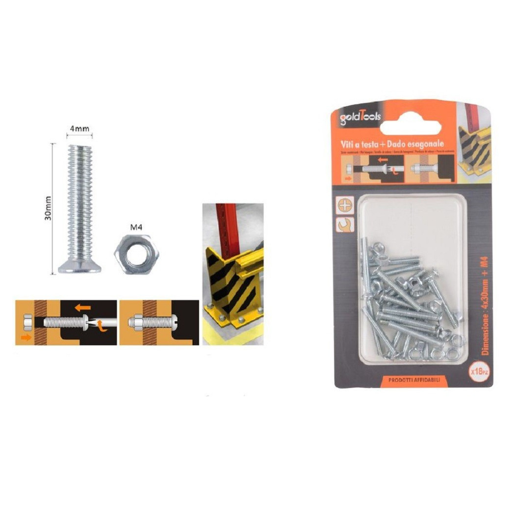foto del prodotto trade shop - set 18 pezzi viti vite a testa a croce piatta 4x30mm con dado esagonale m4 90936 -
