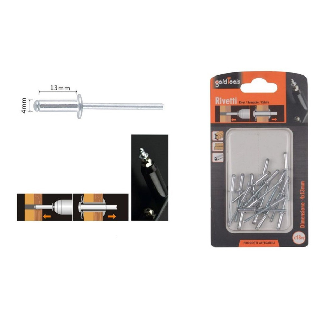 foto del prodotto trade shop - set 18 pz rivetti rivetto 4x13 mm accessori bricolage ferramenta fai da te 90817 -