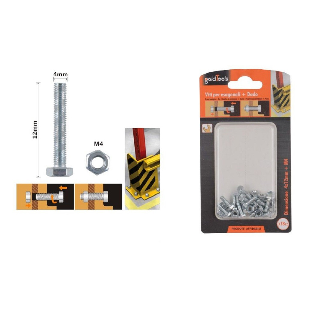 foto del prodotto trade shop - set 18 pz vite viti per esterno a testa esagonali 4x12mm con dadi dado m4 90903 -