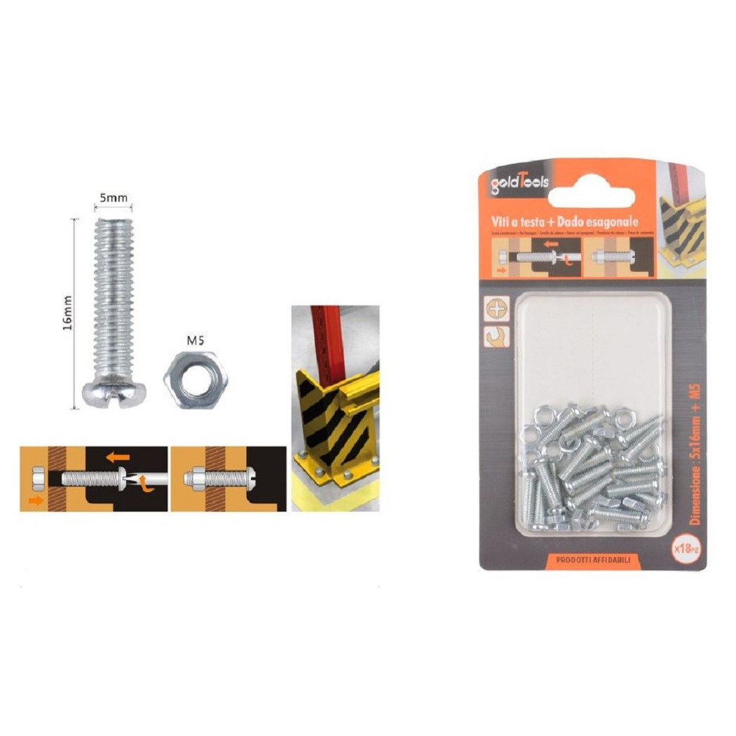 foto del prodotto trade shop - set 18 pz viti vite testa a croce tonda 5x16 mm con dadi dado esagonale m5 90967 -