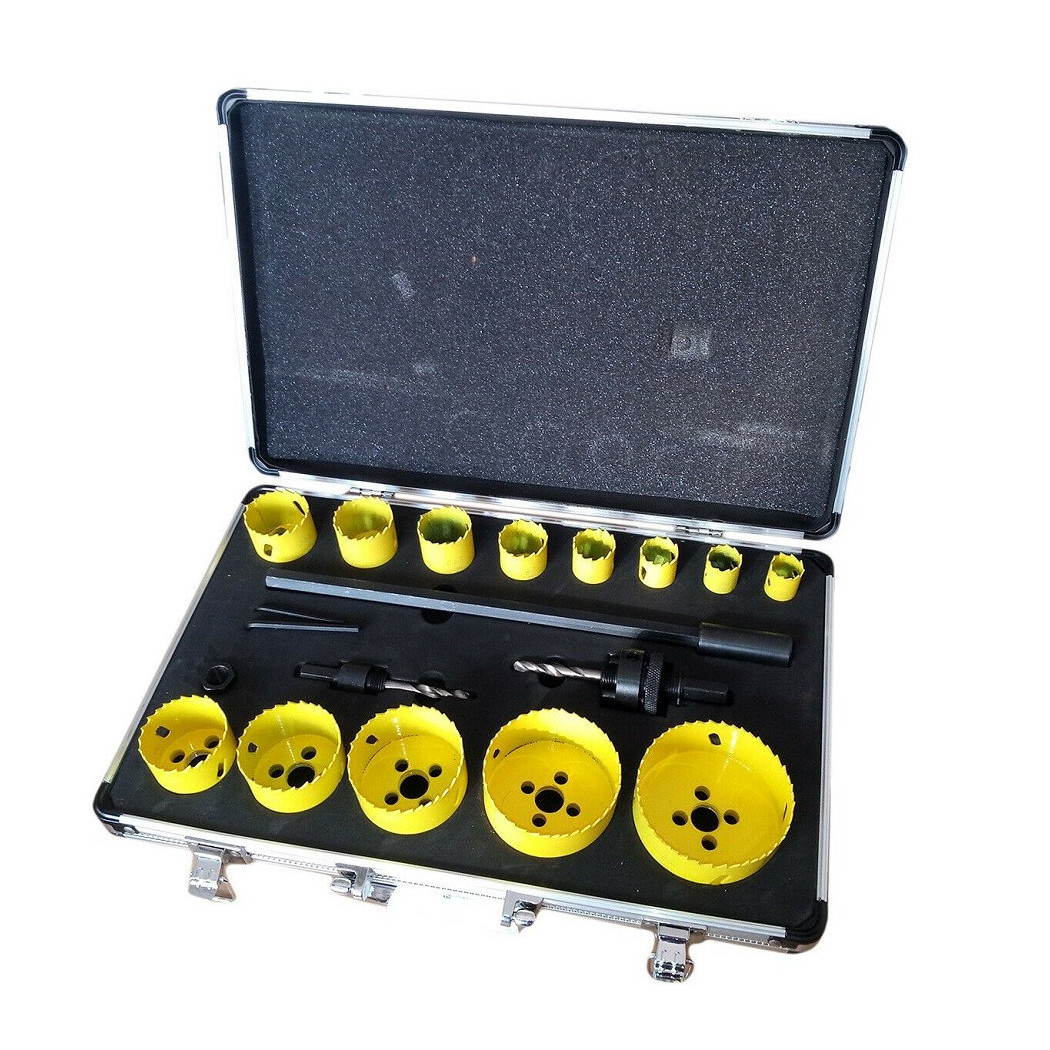 foto del prodotto trade shop set 19 pz frese a tazza bi metal per trapano 2 attacchi 13 frese prolunga 