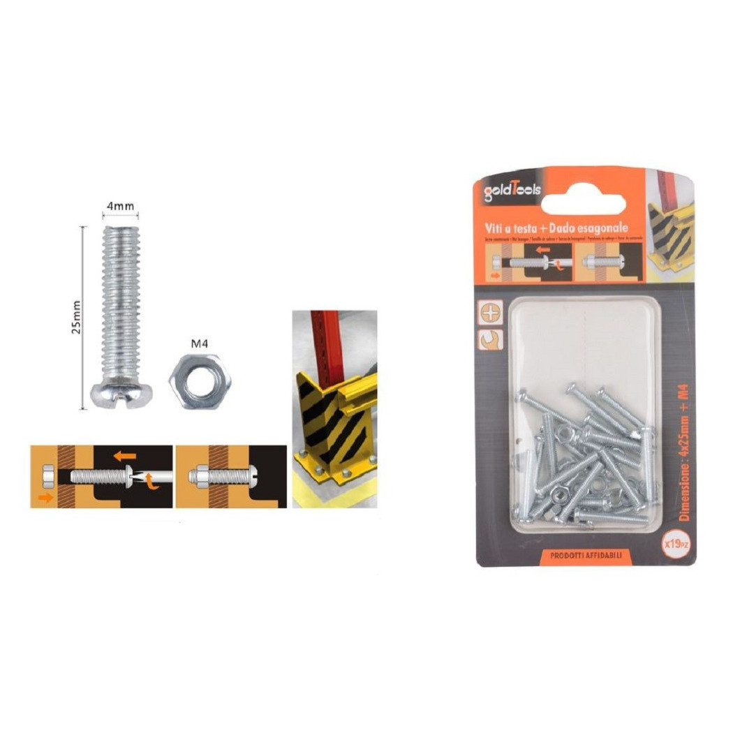 foto del prodotto trade shop set 19 pz viti vite testa a croce tonda 4x25mm con dadi dado esagonale m4 90962 