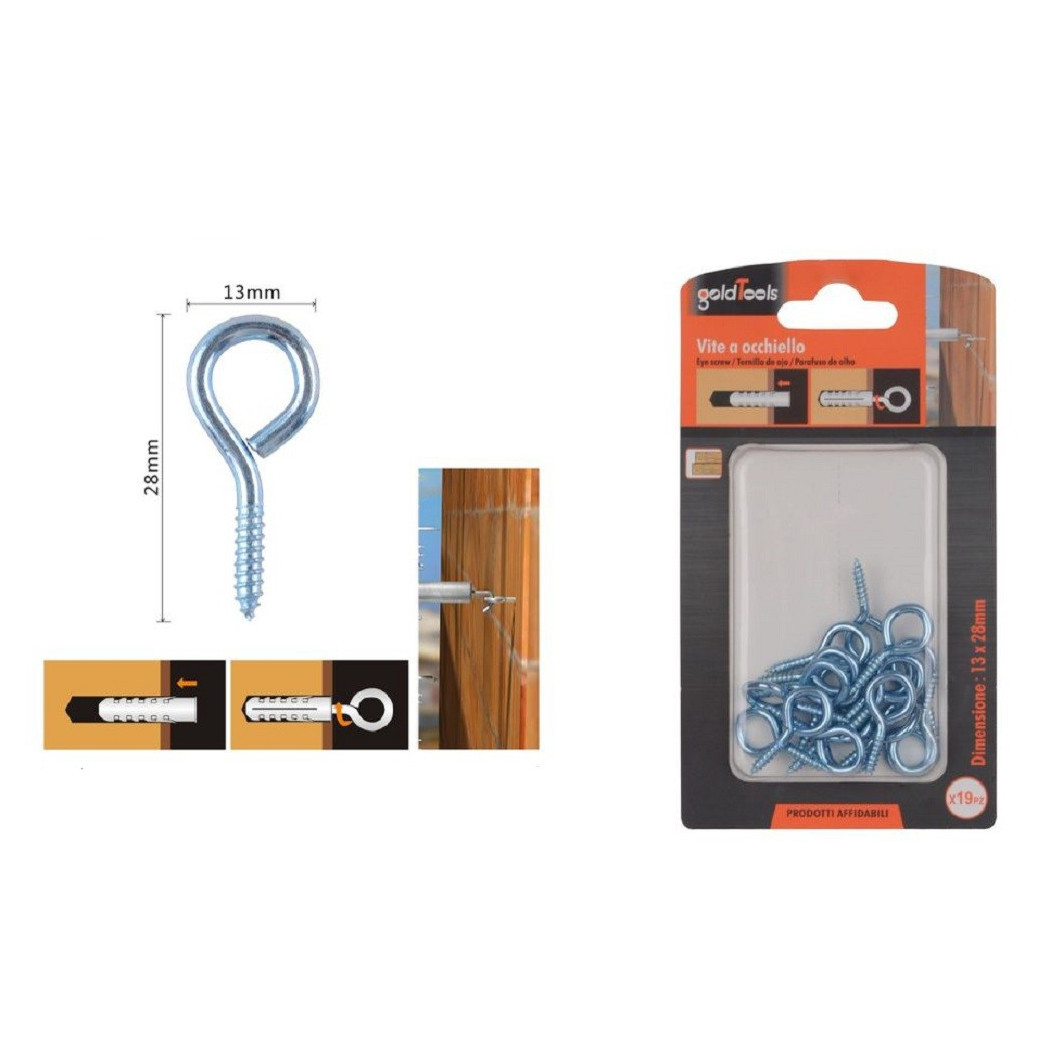 foto del prodotto trade shop - set 19pz viti vite a occhiello gancio chiuso 13x28mm filettatura per legno 90720 -